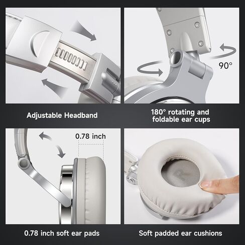 سماعة رأس OneOdio فوق الأذن، سماعات رأس سلكية مع محرك 50 مم، سماعات رأس خفيفة الوزن قابلة للطي مع منفذ مشاركة وميكروفون لتسجيل المراقبة ومزج البودكاست والجيتار وتلفزيون الكمبيوتر (فضي) in Kuwait