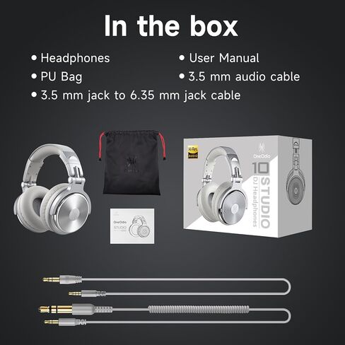 سماعة رأس OneOdio فوق الأذن، سماعات رأس سلكية مع محرك 50 مم، سماعات رأس خفيفة الوزن قابلة للطي مع منفذ مشاركة وميكروفون لتسجيل المراقبة ومزج البودكاست والجيتار وتلفزيون الكمبيوتر (فضي) in Kuwait