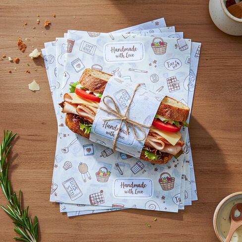 ورق تغليف الطعام المخصص من COACO | قم بإضفاء طابع شخصي على عبوات مطعمك/مخبزك باستخدام أوراق لذيذة فاخرة وآمنة للطعام. غلاف البرجر/الساندويتش وبطانة السلة، اطبع علامتك التجارية (100 ورقة، 8 × 8 بوصة) in Kuwait