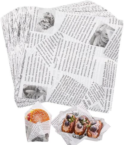 100 قطعة من أوراق ديلي المطبوعة بطباعة الصحف مقاس 7 * 7 بوصة، بطانات سلة طعام ورقية مقاومة للدهون من الدرجة الغذائية للسندويشات والبرجر والبطاطس المقلية للحفلات والمهرجانات والخارجية - بني in Kuwait