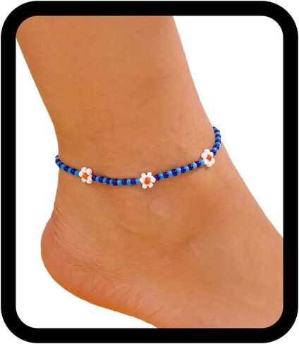 Tgirls Boho Anklets Beach Ankle Bracelets Beaded Foot Chain Flower Foot Jewelry for Women and Girls in Kuwait