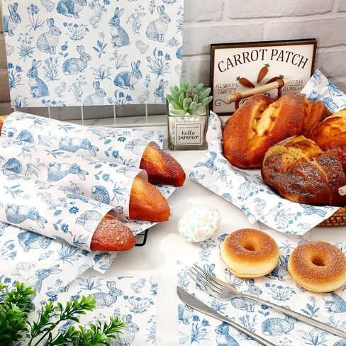 jarThenaAMCS 150 قطعة من ورق الشمع لعيد الفصح، غلاف ديلي، أرنب أرنب أزرق، أوراق شمع مقاومة للماء ومقاومة للزيت، لساندويتشات الطعام وبطانات سلة النزهة، لوازم المطبخ للحفلات، 9.8 × 8.3 بوصة in Kuwait