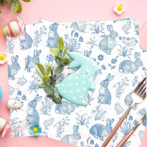 jarThenaAMCS 150 قطعة من ورق الشمع لعيد الفصح، غلاف ديلي، أرنب أرنب أزرق، أوراق شمع مقاومة للماء ومقاومة للزيت، لساندويتشات الطعام وبطانات سلة النزهة، لوازم المطبخ للحفلات، 9.8 × 8.3 بوصة in Kuwait