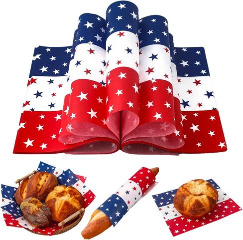 AnyDesign 100 Pcs Patriotic Star Wax Paper 4th of July Deli Paper Red Blue Star Sandwich Wrapping Tissue Picnic Basket Liner for Food Baking Kitchen Independence Day Party, 9.8 x 8.3 Inch in Saudi Arabia