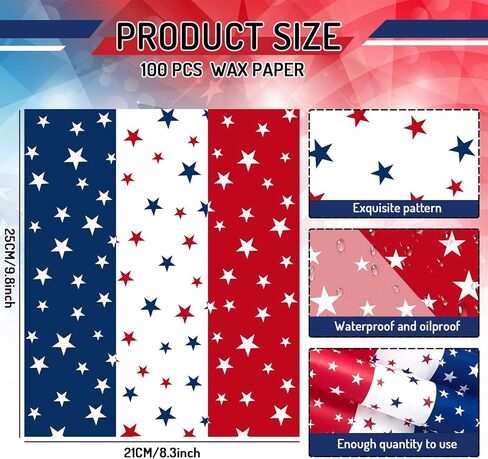 AnyDesign 100 Pcs Patriotic Star Wax Paper 4th of July Deli Paper Red Blue Star Sandwich Wrapping Tissue Picnic Basket Liner for Food Baking Kitchen Independence Day Party, 9.8 x 8.3 Inch in Saudi Arabia