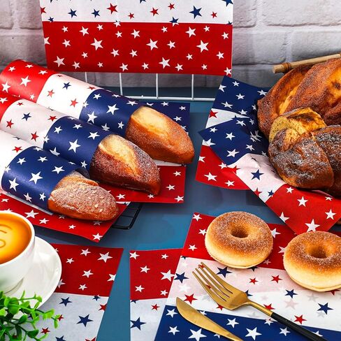 AnyDesign 100 Pcs Patriotic Star Wax Paper 4th of July Deli Paper Red Blue Star Sandwich Wrapping Tissue Picnic Basket Liner for Food Baking Kitchen Independence Day Party, 9.8 x 8.3 Inch in Saudi Arabia