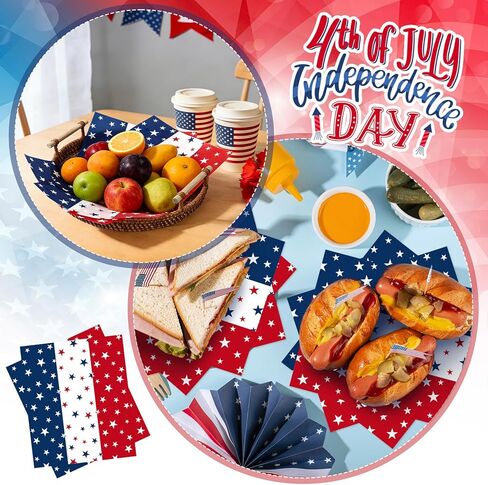 AnyDesign 100 Pcs Patriotic Star Wax Paper 4th of July Deli Paper Red Blue Star Sandwich Wrapping Tissue Picnic Basket Liner for Food Baking Kitchen Independence Day Party, 9.8 x 8.3 Inch in Saudi Arabia