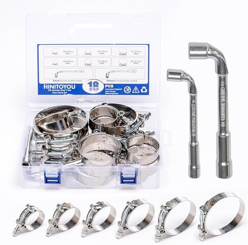 T-Bolt Hose Clamps 24Pcs Fuel Line Clamps Working Range 17-43mm 304 Stainless Steel Heavy Duty Hose Clamps Intercooler Pipe Clamp with Two L-Wrenchs in Saudi Arabia