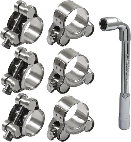 6 عبوات من مشبك خرطوم الترباس، 23-25 ​​مم 304 من الفولاذ المقاوم للصدأ مشابك أنابيب المبرد الداخلي شديدة التحمل مع مفتاح ربط M8، مشابك أنابيب توربو قابلة للتعديل للصناعة/السيارات in Kuwait