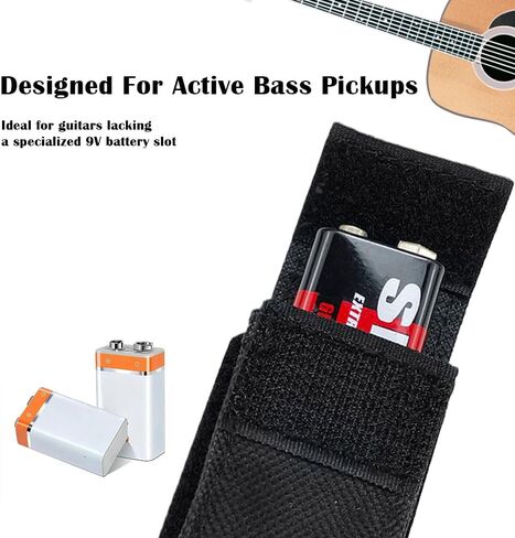 1 Pack 9V Acoustic Guitar Battery Pouch Cool Guitar Pick Pocket Carrying Case Accessories Portable Electronic Battery Organizer, Generic Guitar Pickups Bags Protective Cases Black in Saudi Arabia