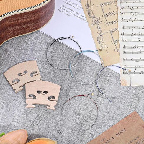 12 Pcs Violin Strings Universal Full Set (G-D-A-E) with 3 Pcs Violin Bridge 4/4 Violins Universal Steel Core Dominant Fiddle String Classic Steel Strings for Instruments 4/4 3/4 1/2 1/4 Violins in Saudi Arabia