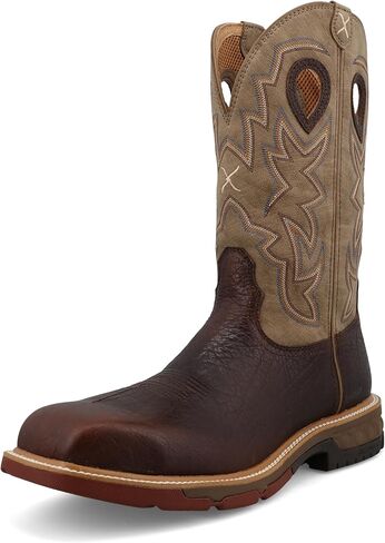 Twisted X Men's 12" Western Work Boot, Square Toe Nano Toe with CellStretch, Tan & Tan, 9.5 D in Saudi Arabia