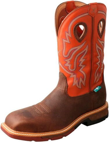 Twisted X Men's 12" Western Work Boot, Square Toe Nano Toe with CellStretch, Tan & Tan, 9.5 D in Saudi Arabia