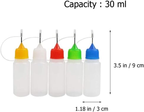BESTYASH 20pcs 30ml Small Needle Tip Squeeze Bottles with Caps, Refillable Plastic Glue Applicator Bottles for DIY Craft, Paint, and Liquid Dispensing Random Color in Kuwait
