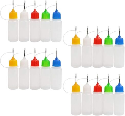 Luxshiny 20 Pcs 30ml Needle Tip Squeeze Bottles with Caps, Refillable Plastic Glue Dispensing Bottles for Precision Application, Semi- Transparent Multi-color Pack for Random Color in Kuwait