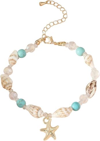 Starfish Shell Anklet for Women Adjustable Conch Anklet Turquoise Ankle Bracelets for Women Beach Pearl Foot Charm Chain Boho Jewerly for Summer Beach Party in Saudi Arabia