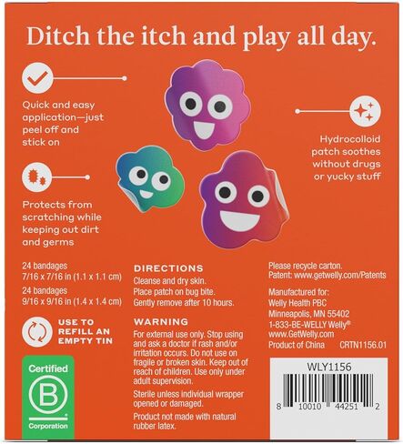 Welly Bug Bite Relief Patches Refill Carton | Drug-Free Hydrocolloid Calms Itching and Prevents Picking | 48 Count in Kuwait