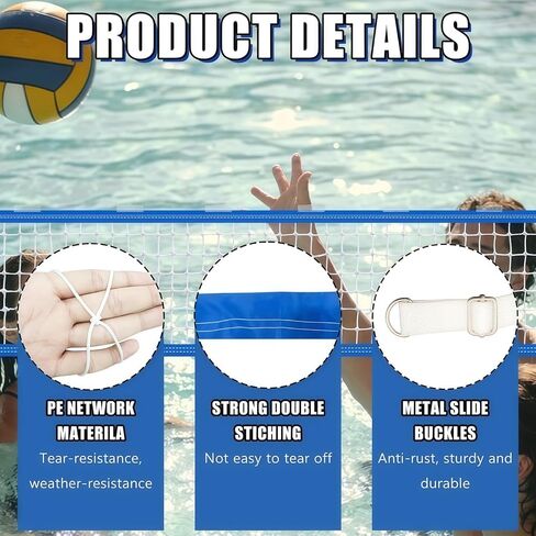 ترقية استبدال شبكة الكرة الطائرة لحمام السباحة، طول قابل للتعديل 15-31 قدمًا شبكة كرة طائرة محمولة لحمامات السباحة الداخلية وحمامات السباحة فوق الأرض، شبكة بولي إيثيلين شديدة التحمل لشاطئ حمام السباحة في الفناء الخلفي (الشبكة فقط) in Kuwait