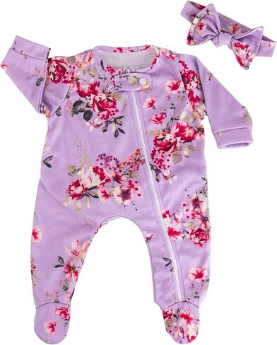 Aori Lifelike Reborn Baby Dolls Clothes 20 inch Purple Clothing Floral Jumpsuits Set for 17-20 Inch Newborn Girl Doll in Kuwait