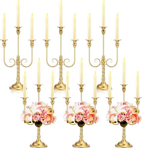 Rtteri 6 Pcs Gold Candelabra Candlestick Holder Metal Candle Stand 5 Arm Candelabra for Taper Candles Table Centerpieces Wedding Christmas Holiday Birthday Party,12.2 x 12.2 x 26.4 Inch in Saudi Arabia