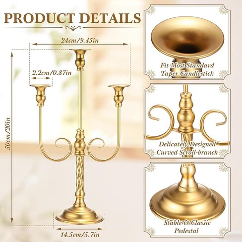 Rtteri 6 Pcs Gold Candelabra Candlestick Holder Metal Candle Stand 5 Arm Candelabra for Taper Candles Table Centerpieces Wedding Christmas Holiday Birthday Party,12.2 x 12.2 x 26.4 Inch in Saudi Arabia