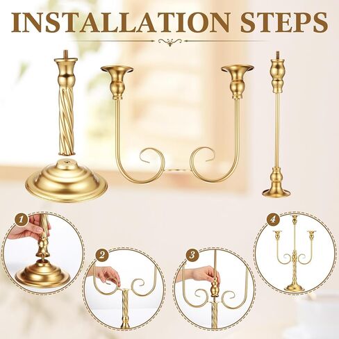 Rtteri 6 Pcs Gold Candelabra Candlestick Holder Metal Candle Stand 5 Arm Candelabra for Taper Candles Table Centerpieces Wedding Christmas Holiday Birthday Party,12.2 x 12.2 x 26.4 Inch in Saudi Arabia