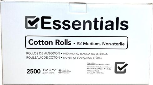 لفائف القطن من منتجات الرعاية الصحية الأساسية؛ 2500 قطعة، #2 متوسطة، غير معقمة. 1 1/2 بوصة × 3/8 بوصة in Kuwait
