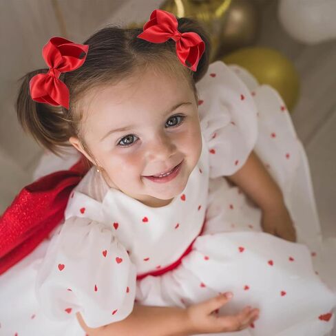 2pcs Pink Hair Bows for Girls Grosgrain Ribbon Toddler Hair Accessories with Alligator Clips for Toddlers Baby Girls Kids Teens Pink White Ribbon Valentines Hair Accessories in Saudi Arabia