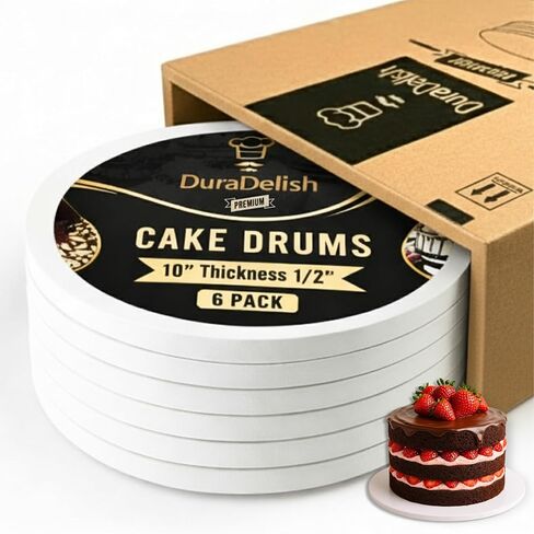 6-Pack 10 Inch Cake Drum Reversible – Sturdy 1/2" Thick, Fully Greaseproof Dual-Side with Sturdy Protection Box | Professional White Cake Rounds 10 Inch for Tiered, Wedding & Birthday Cakes in Saudi Arabia