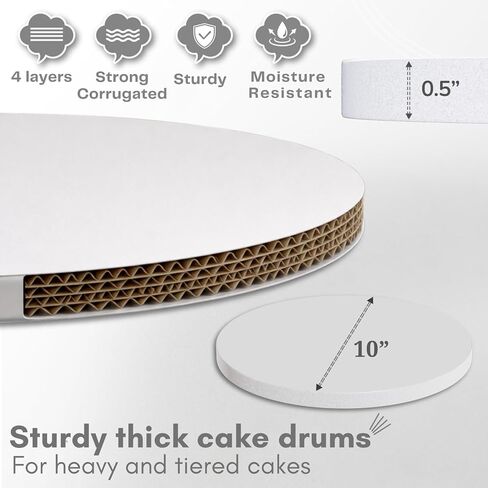 6-Pack 10 Inch Cake Drum Reversible – Sturdy 1/2" Thick, Fully Greaseproof Dual-Side with Sturdy Protection Box | Professional White Cake Rounds 10 Inch for Tiered, Wedding & Birthday Cakes in Saudi Arabia