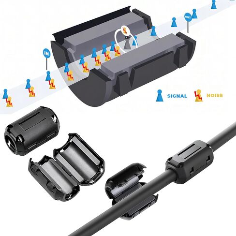 10 قطع 9 مم من مشبك فلتر الضوضاء من الفريت، خرزات الفريت مثبتة على مانع EMI RFI لكابلات الطاقة السميكة، HDMI، المحورية، AV، CCTV ومعدات الصوت - خنق حلقة مضادة للتداخل in Kuwait