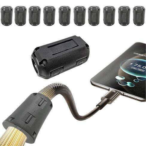 10 قطع 9 مم من مشبك فلتر الضوضاء من الفريت، خرزات الفريت مثبتة على مانع EMI RFI لكابلات الطاقة السميكة، HDMI، المحورية، AV، CCTV ومعدات الصوت - خنق حلقة مضادة للتداخل in Kuwait