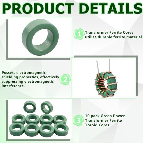 10 عبوات من النوى الحلقية من الفريت لمحول الطاقة الخضراء، تقييد التداخل، قلب من الفريت الحلقي لملفات الحث. (22 × 14 × 8 مم) in Kuwait