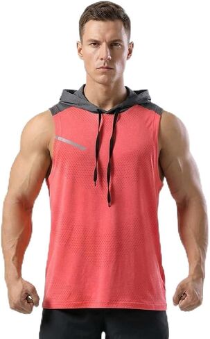 Magiftbox Mens Sleeveless Workout Hoodie Shirts Cut Off Hooded Athletic Gym Tank Tops for Men T55N in Kuwait