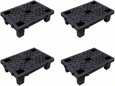 8 Pack Black Plastic Pallets, Interlocking & Nestable Floor Tiles, Heavy Duty HDPE Grid Pads for Garage, Basement, Warehouse, 19.7" x 11.8" x 3.9" in Saudi Arabia