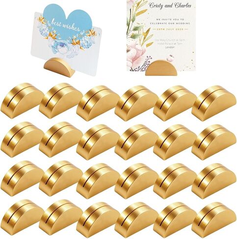 24pcs Gold Metal Table Number Holders, Heavy Duty Semicircular Place Card Stands, Modern Slotted Sign Base for Wedding Reception, Small Photo Display, Name Tags, Restaurant Menus & Party Decorations in Kuwait