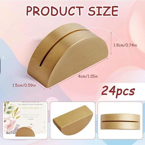 24pcs Gold Metal Table Number Holders, Heavy Duty Semicircular Place Card Stands, Modern Slotted Sign Base for Wedding Reception, Small Photo Display, Name Tags, Restaurant Menus & Party Decorations in Kuwait