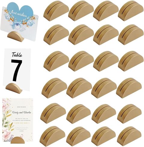 24pcs Gold Metal Table Number Holders, Heavy Duty Semicircular Place Card Stands, Modern Slotted Sign Base for Wedding Reception, Small Photo Display, Name Tags, Restaurant Menus & Party Decorations in Kuwait