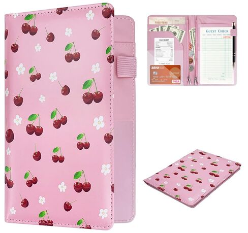 Professional Waitress Book with 2 Zipper Pockets & Pen Loop - Leather Server Check Holder Organizer for Cash, Receipts & Tickets | Restaurant Bill Booklet (Strawberry) in Kuwait