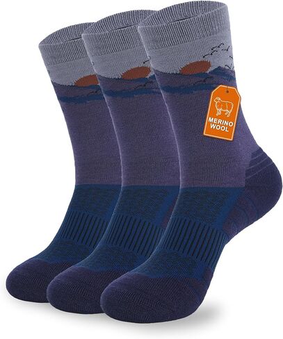 Pioneer Camp Merino Wool Hiking Socks for Men & Women Cozy Running Socks Cushioned Breathable Athletic Work Hunting - 3 Pairs in Kuwait