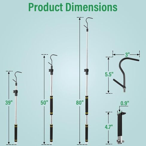 أداة استرداد الوصول إلى البضائع، أداة الإمساك بسرير الشاحنة، طول قابل للتعديل 39-80 بوصة أنبوب من الفولاذ المقاوم للصدأ 2 خطاف بديل مع مقبض إسفنجي مطاطي مريح in Kuwait