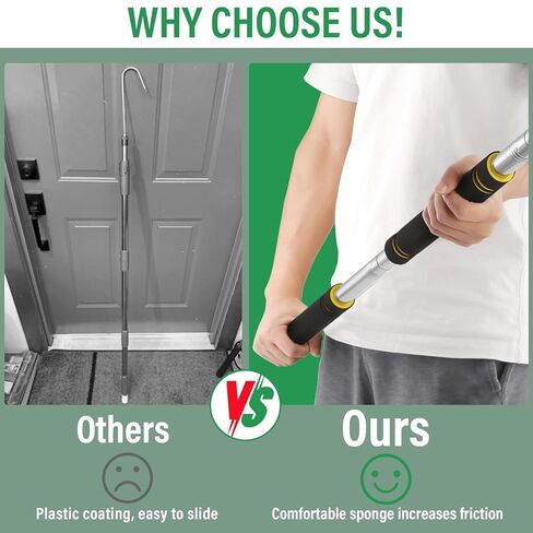 أداة استرداد الوصول إلى البضائع، أداة الإمساك بسرير الشاحنة، طول قابل للتعديل 39-80 بوصة أنبوب من الفولاذ المقاوم للصدأ 2 خطاف بديل مع مقبض إسفنجي مطاطي مريح in Kuwait