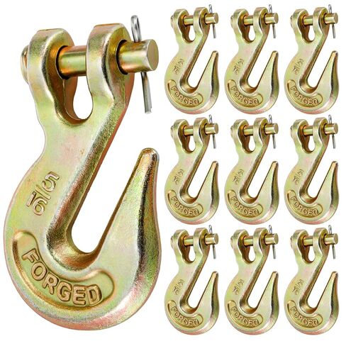 Lawei 10 Pack 5/16" Clevis Grab Hooks, Heavy Duty G70 Forged Steel Chain Hook, Metal Safety Chain Tow Hooks for Truck, Trailer, Flatbed, Transport, Farm Use, Yellow Chromate Finish, 5400 LBS Capacity in Kuwait