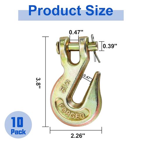 Lawei 10 Pack 5/16" Clevis Grab Hooks, Heavy Duty G70 Forged Steel Chain Hook, Metal Safety Chain Tow Hooks for Truck, Trailer, Flatbed, Transport, Farm Use, Yellow Chromate Finish, 5400 LBS Capacity in Kuwait