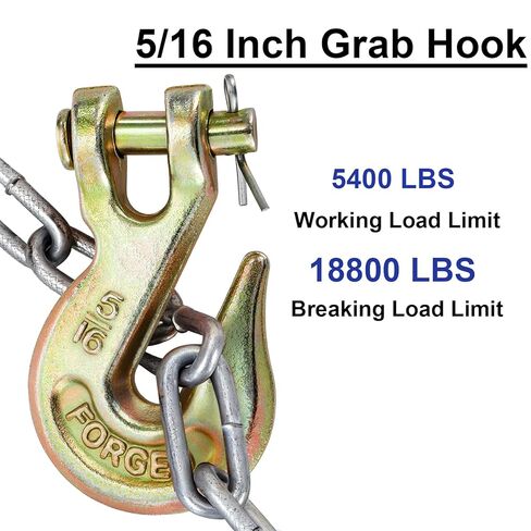Lawei 10 Pack 5/16" Clevis Grab Hooks, Heavy Duty G70 Forged Steel Chain Hook, Metal Safety Chain Tow Hooks for Truck, Trailer, Flatbed, Transport, Farm Use, Yellow Chromate Finish, 5400 LBS Capacity in Kuwait