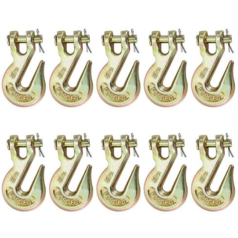 Lawei 10 Pack 5/16" Clevis Grab Hooks, Heavy Duty G70 Forged Steel Chain Hook, Metal Safety Chain Tow Hooks for Truck, Trailer, Flatbed, Transport, Farm Use, Yellow Chromate Finish, 5400 LBS Capacity in Kuwait