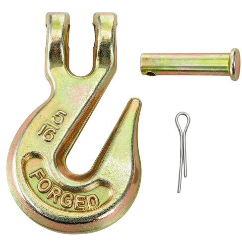 Lawei 10 Pack 5/16" Clevis Grab Hooks, Heavy Duty G70 Forged Steel Chain Hook, Metal Safety Chain Tow Hooks for Truck, Trailer, Flatbed, Transport, Farm Use, Yellow Chromate Finish, 5400 LBS Capacity in Kuwait