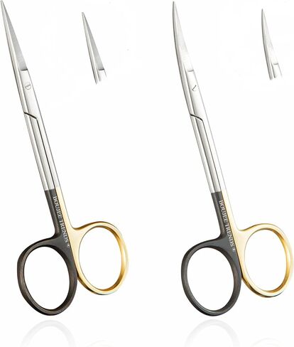 مجموعة من مقص تشريح صغير من إيريس حلقات سوداء/ذهبية 4.5 بوصة STR/CVD نقاط دقيقة مسننة فائقة القطع لعلامات الجلد والخياطة الجراحية الطبية واحترافية طب الأسنان والتدريب (مجموعة من STR/CVD) in Kuwait