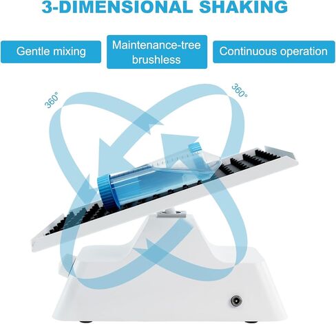 شاكر ثلاثي الأبعاد سرعة قابلة للتعديل 0-27 دورة في الدقيقة، هزاز دوار ثلاثي الأبعاد ذو سرعة منخفضة أقصى تحميل 2 كجم، ملاك هزاز ثلاثي الأبعاد 20 درجة، منصة هزاز 9.2 بوصة × 6.6 بوصة، مناسبة في الغرفة الباردة والحاضنة، 110-240 فولت in Kuwait