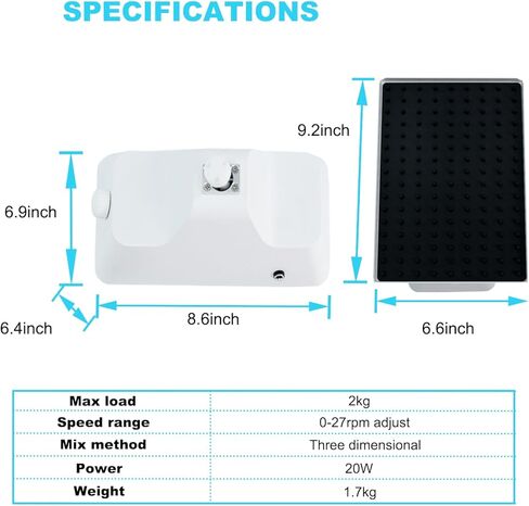 شاكر ثلاثي الأبعاد سرعة قابلة للتعديل 0-27 دورة في الدقيقة، هزاز دوار ثلاثي الأبعاد ذو سرعة منخفضة أقصى تحميل 2 كجم، ملاك هزاز ثلاثي الأبعاد 20 درجة، منصة هزاز 9.2 بوصة × 6.6 بوصة، مناسبة في الغرفة الباردة والحاضنة، 110-240 فولت in Kuwait